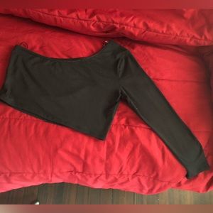 Black womens shirt crop top half long sleeve